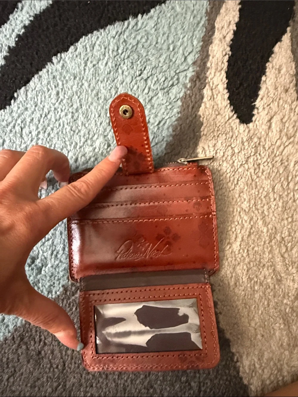 Red Floral Embossed Leather Card Wallet